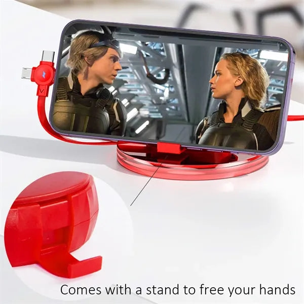 3in1 59-Inch Telescopic USB Charging Cable with Phone Stand