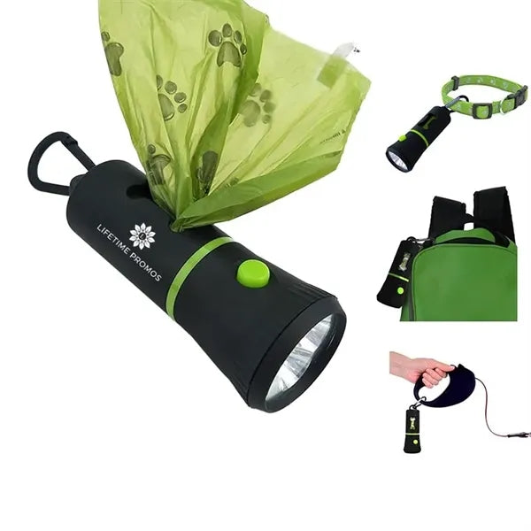 LED Dog Poop Bag Dispenser with Flashlight Clip