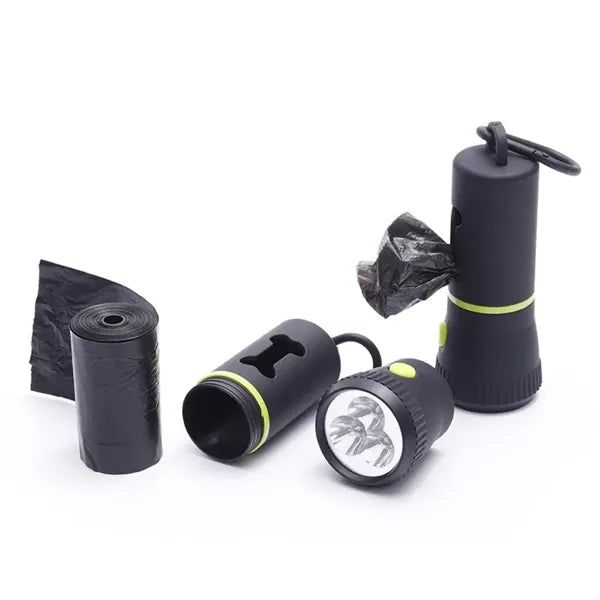LED Dog Poop Bag Dispenser with Flashlight Clip
