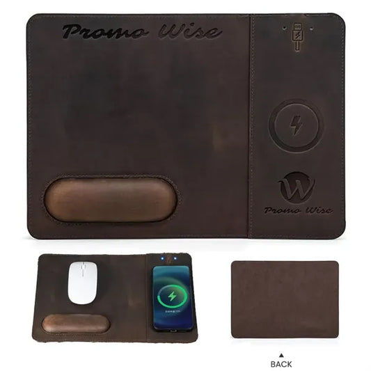 Genuine Leather Wireless Charging Mouse Pad with Wrist Rest