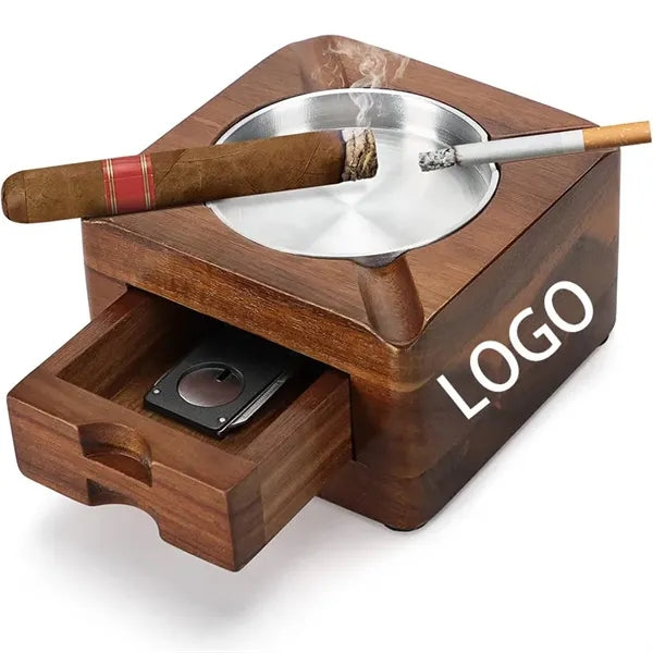 Wooden Cigar Ashtray with Drawer