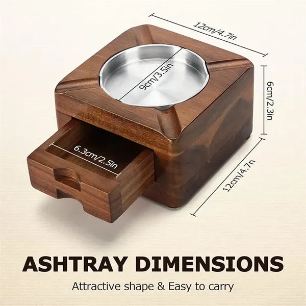 Wooden Cigar Ashtray with Drawer