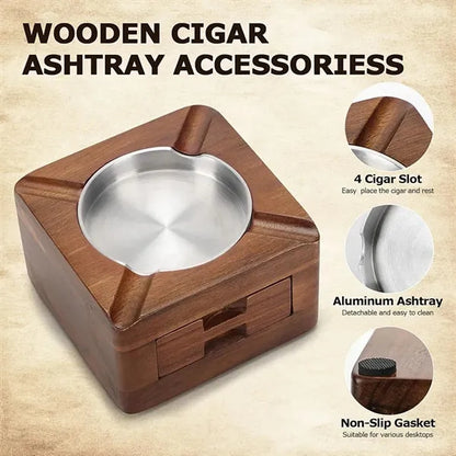 Wooden Cigar Ashtray with Drawer
