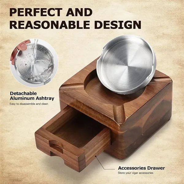 Wooden Cigar Ashtray with Drawer