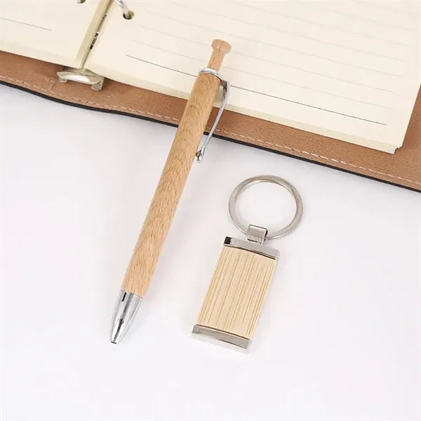 Bamboo Pen And Keychain Gift Set