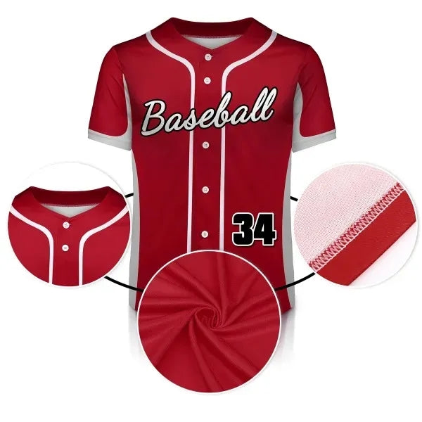 CUSTOM FULL-COLOR DYE SUBLIMATED FULL BUTTON BASEBALL JERSEY