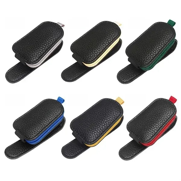 Leather sunglasses holder