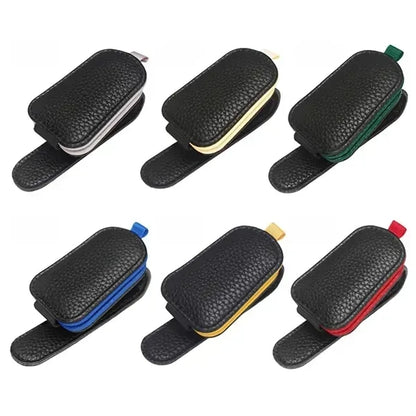Leather sunglasses holder