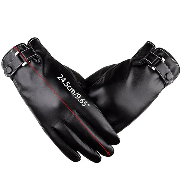 PU Leather Outdoor Plus Thick Velvet Touch Screen Gloves
