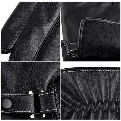 PU Leather Outdoor Plus Thick Velvet Touch Screen Gloves