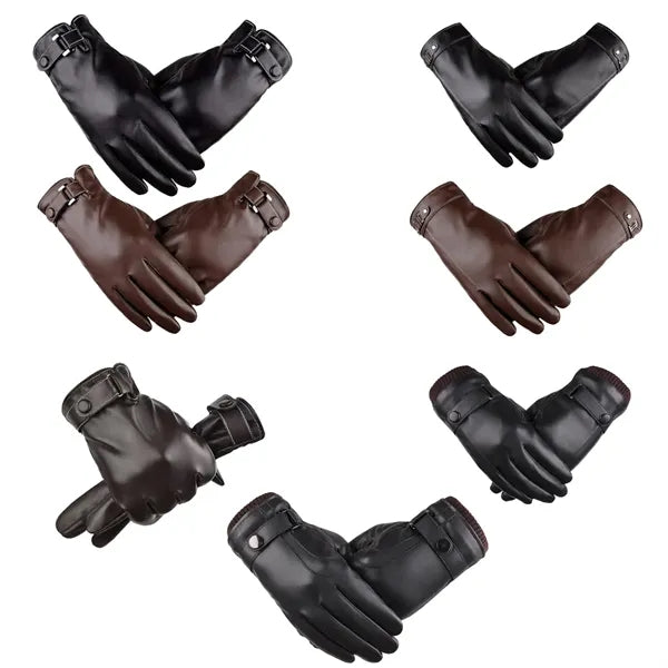 PU Leather Outdoor Plus Thick Velvet Touch Screen Gloves