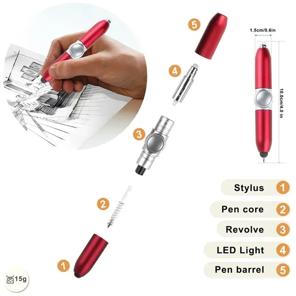 Relief Stress Spinning Fidget Ballpoint Pen With LED Light