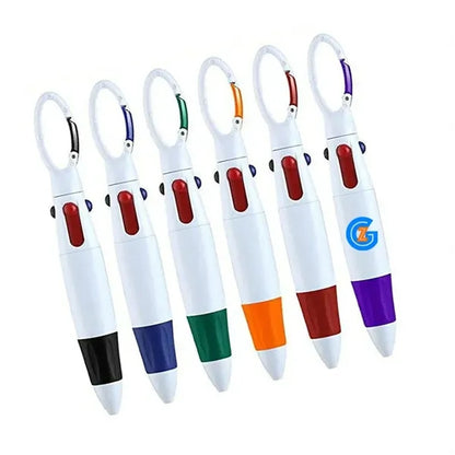 4 Color Ballpoint Pen With Carabiner Clip