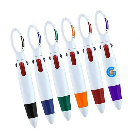 4 Color Ballpoint Pen With Carabiner Clip