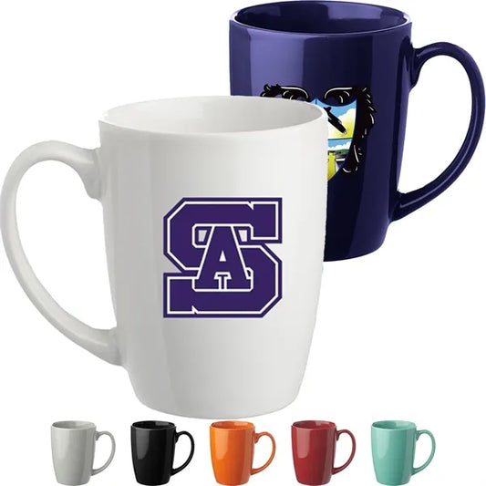 12 Oz Glossy Ceramic Mugs Curved Grip