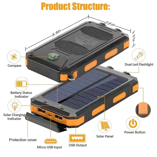Portable 10000ml Solar Power Bank