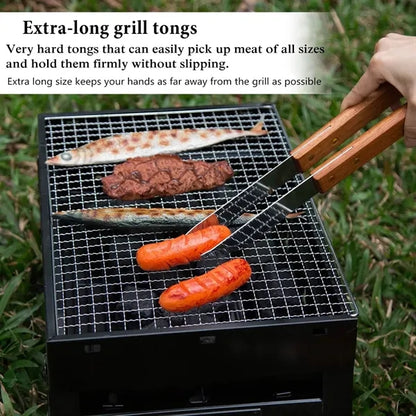 4 Piece Wooden BBQ Grill Tool Set with Carrying Bag