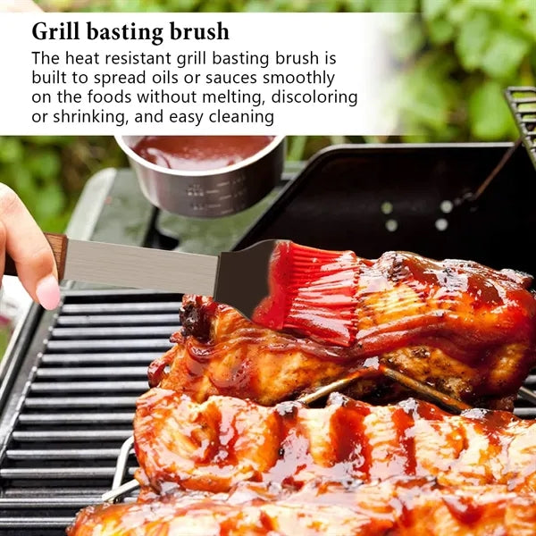 4 Piece Wooden BBQ Grill Tool Set with Carrying Bag