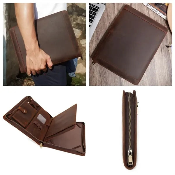 Genuine Leather Zippered Portfolio