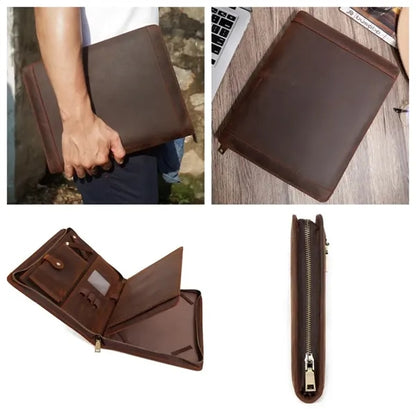Genuine Leather Zippered Portfolio