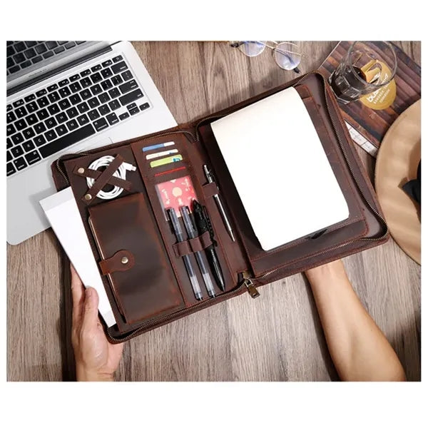Genuine Leather Zippered Portfolio