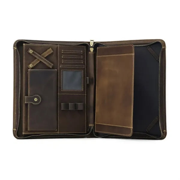 Genuine Leather Zippered Portfolio