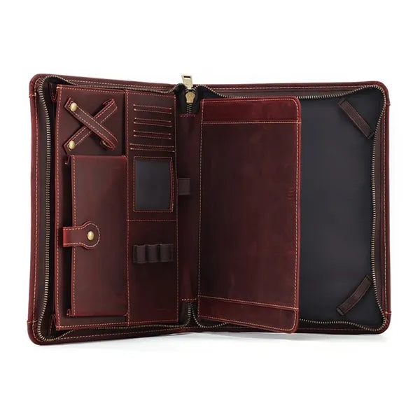 Genuine Leather Zippered Portfolio