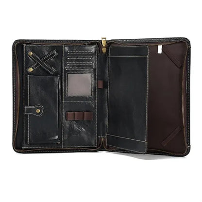Genuine Leather Zippered Portfolio
