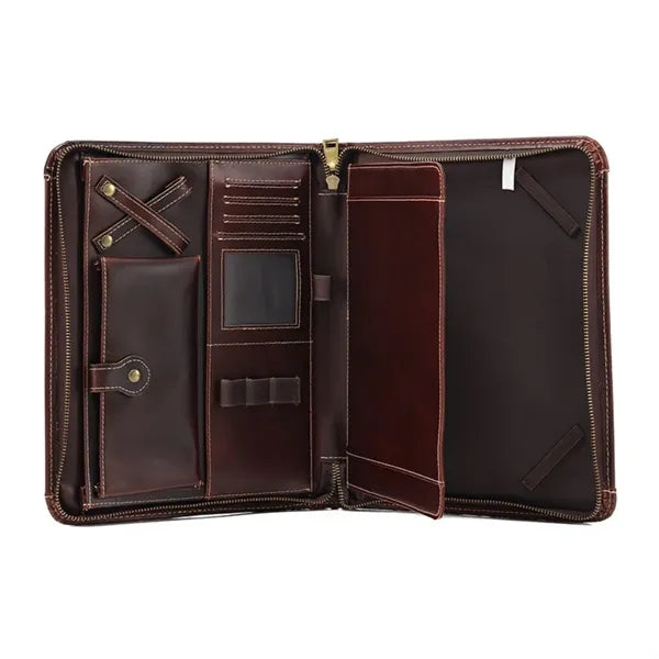 Genuine Leather Zippered Portfolio