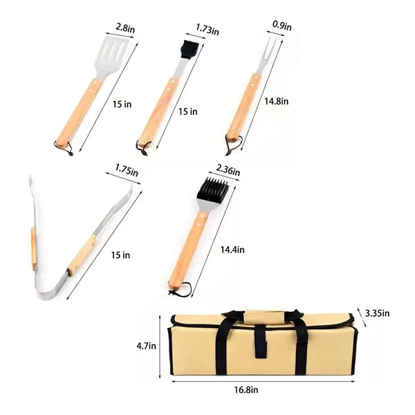 5pcs Stainless Steel BBQ Grill Tool Set