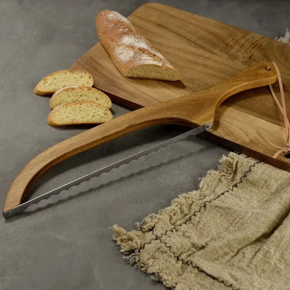 Kitchen essentials wooden handle homemade bread slicer knife