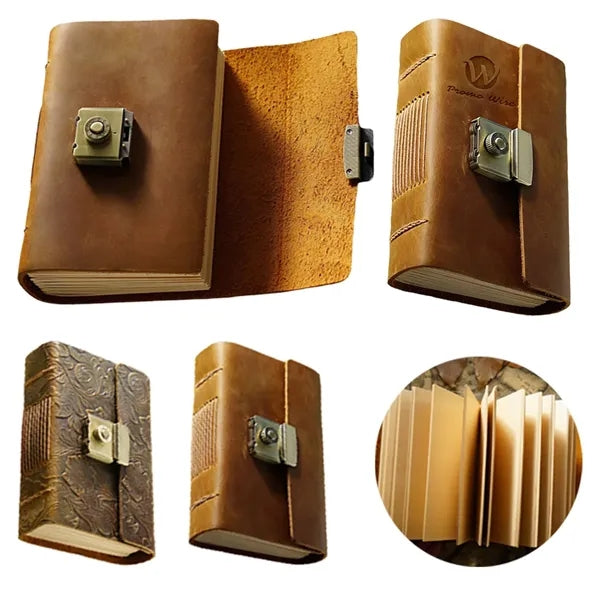 A7 Genuine Leather Retro Thick Journal with Combination Lock