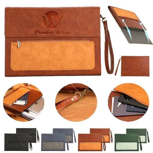 A4 Magnetic Snap Dual-Layer Waterproof File Bag PU Leather