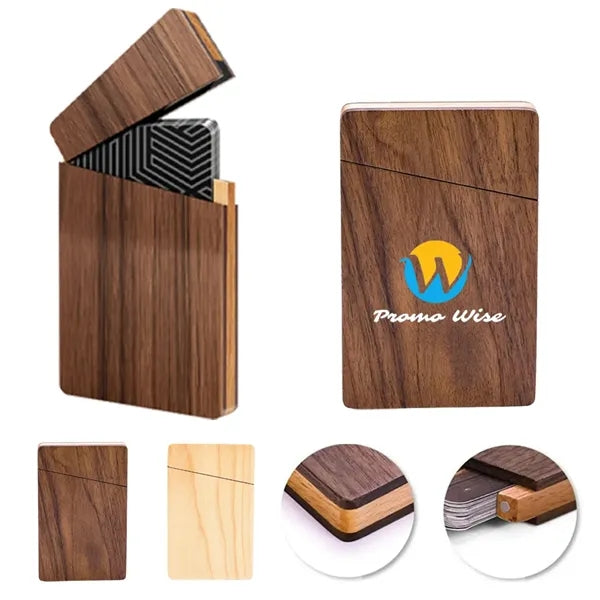 Compact Walnut Wood Magnetic Closure Business Card Holder