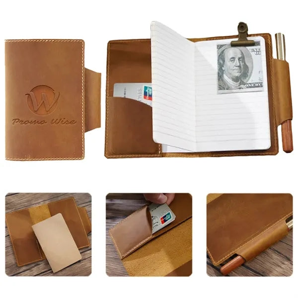 Leather Refillable Travel Notebook w/ Card Slots Pen Holder