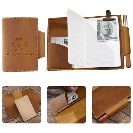 Leather Refillable Travel Notebook w/ Card Slots Pen Holder