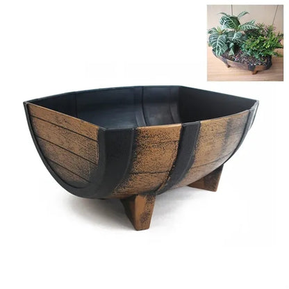 Rectangular Half Barrel Faux Wood Flower Planter