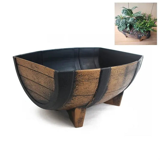 Rectangular Half Barrel Faux Wood Flower Planter
