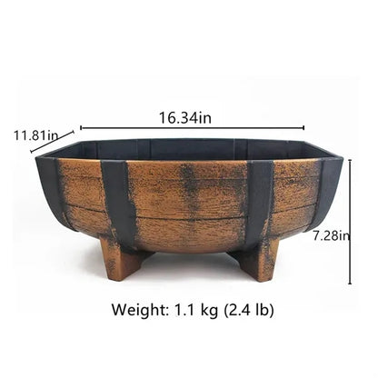 Rectangular Half Barrel Faux Wood Flower Planter
