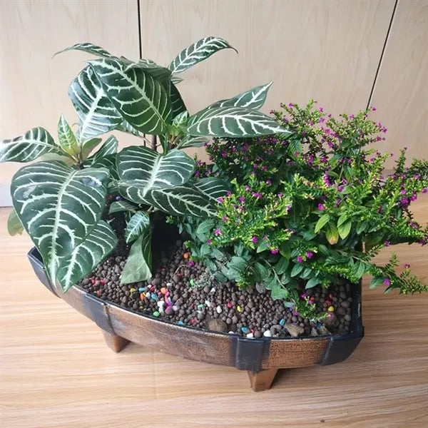 Rectangular Half Barrel Faux Wood Flower Planter