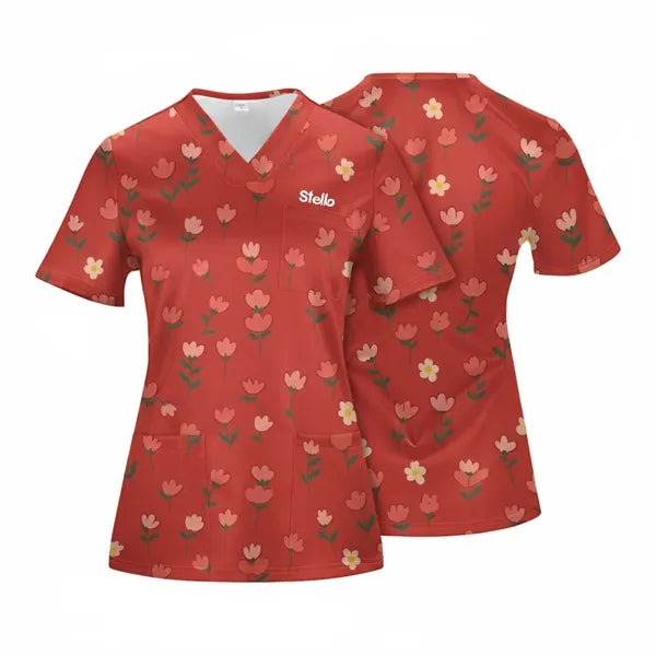 Unisex Custom V-Neck Scrubs Top w/ 4 Pockets