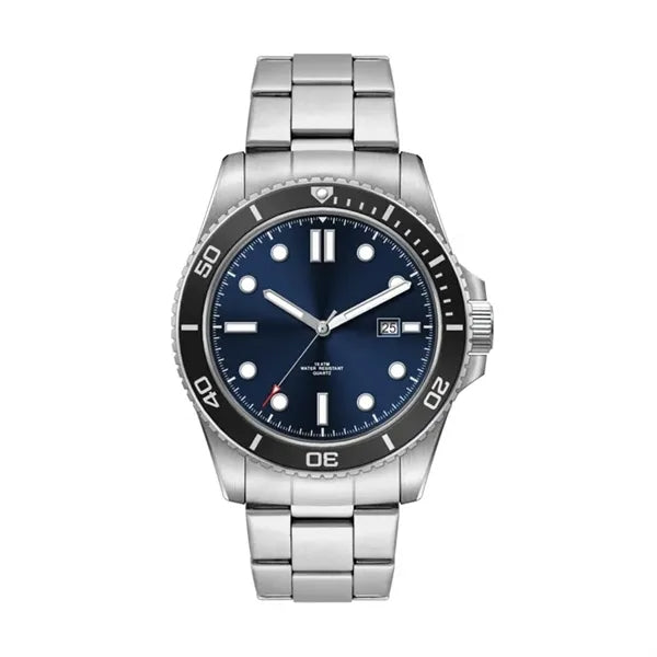 42.5MM,SS, SILVER CASE, BK BEZEL, 3-HAND MVT, DTE