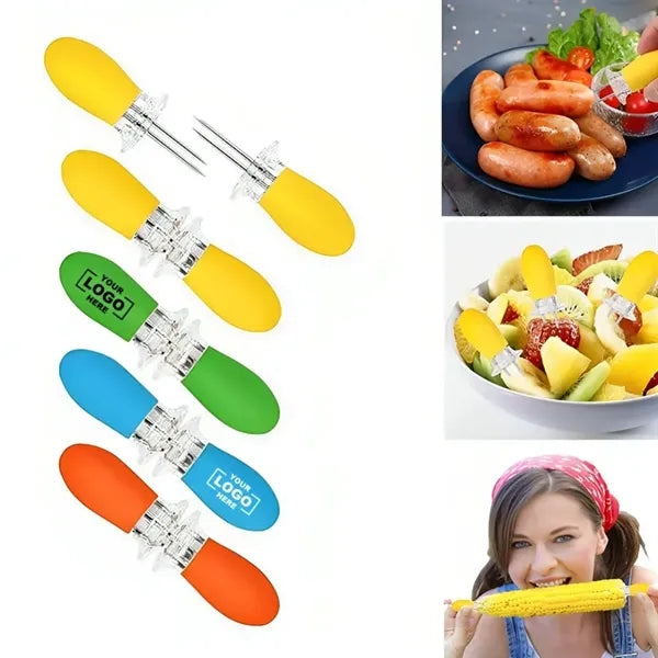 Silicone Handle Stainless Steel Corn Cob Holders Set