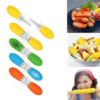 Silicone Handle Stainless Steel Corn Cob Holders Set