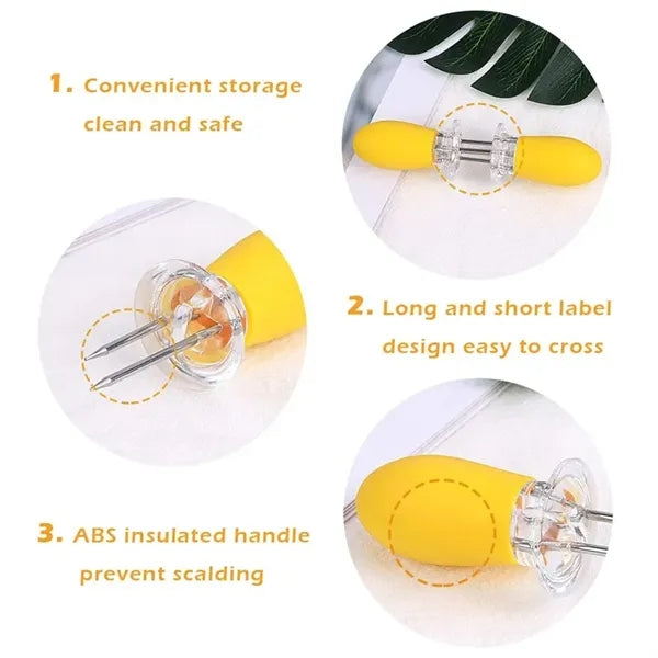 Silicone Handle Stainless Steel Corn Cob Holders Set