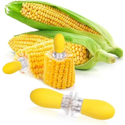 Silicone Handle Stainless Steel Corn Cob Holders Set