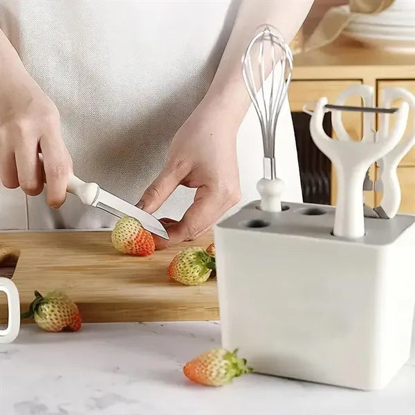 5-In-1 Stainless Steel Kitchen Utensil Set With Holder