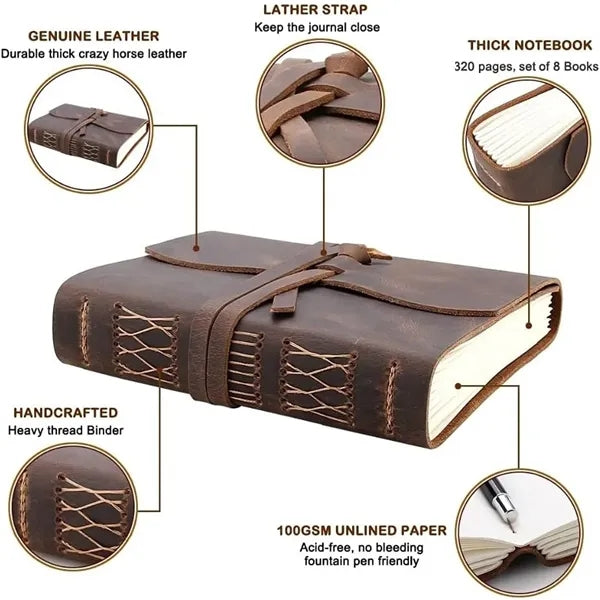 Handmade Genuine Leather Journals Notebooks with Tie Closure