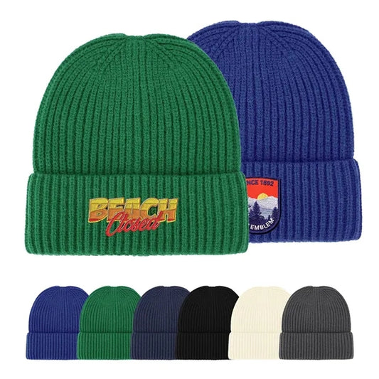 Embroidered Rib Knit Cuff Beanie