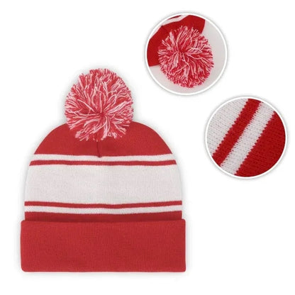 Two-Tone Cuffed Knit Beanie with Pom